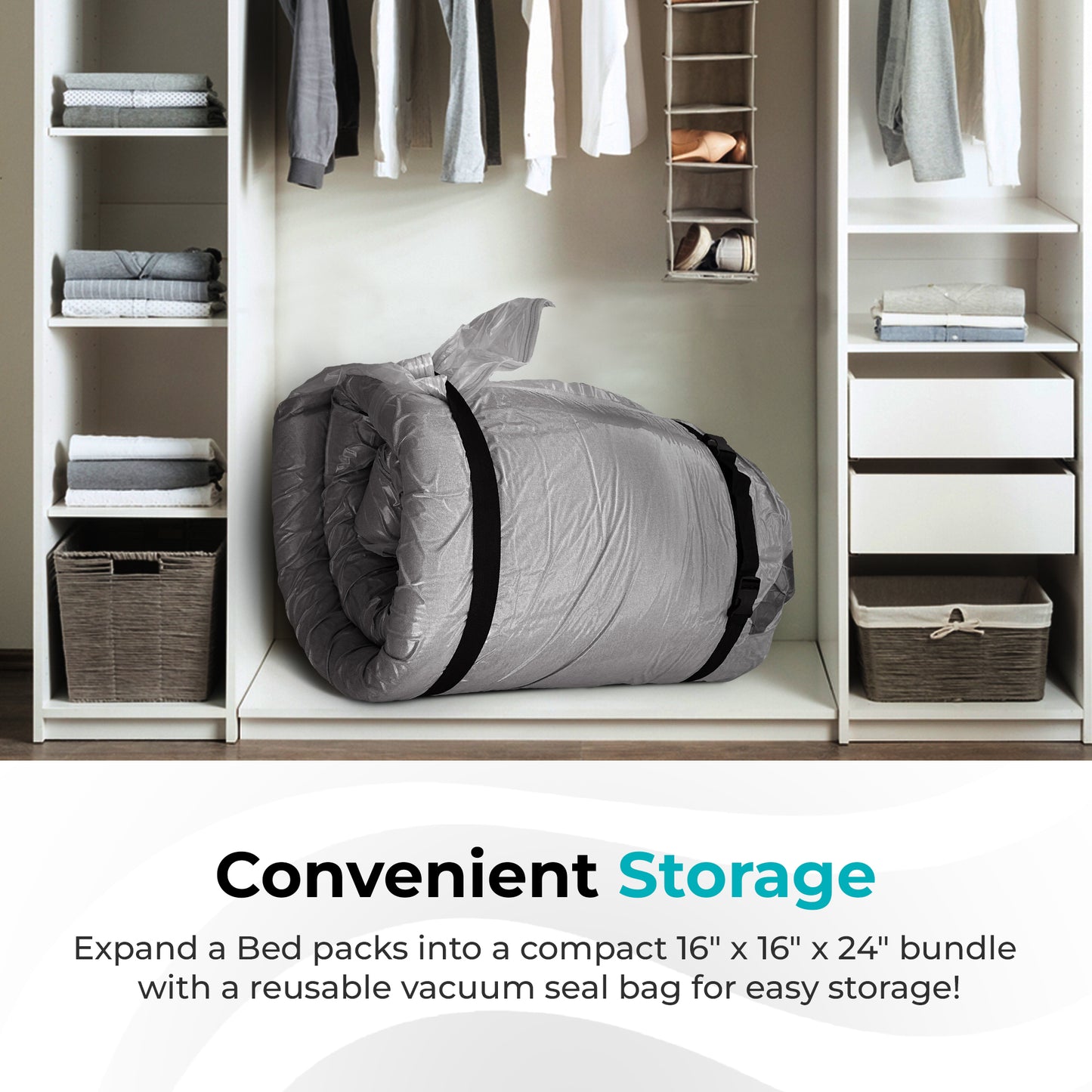 Best twin XL mattress topper for college dorm, neatly stored in vacuum seal bag for space-saving convenience