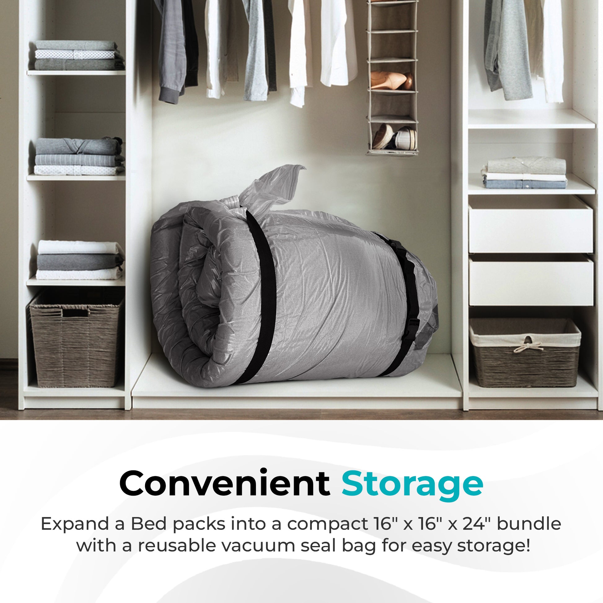 Best twin XL mattress topper for college dorm, neatly stored in vacuum seal bag for space-saving convenience